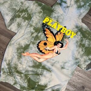 Playboy Butterfly Green Tie-Dye Hoodie Sweatshirt Medium